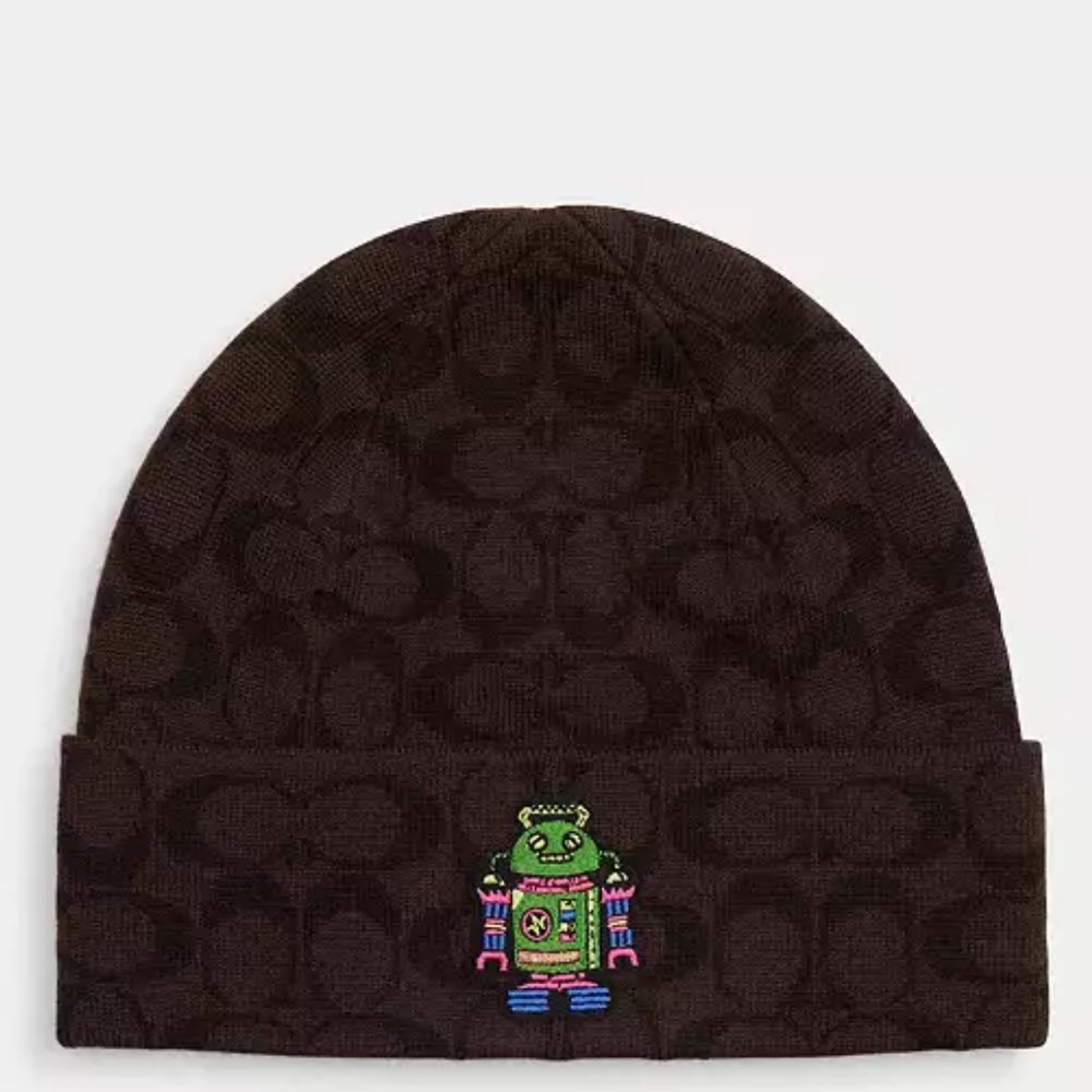 Coach Cosmic Coach Signature Robot Print Knit Beanie nwt in packaging